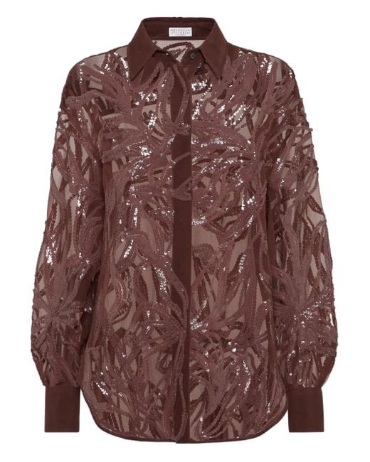 Brunello Cucinelli スパンコール シャツ Brown