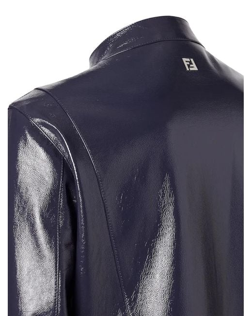 Fendi Blue Shiny Leather Blouson for men