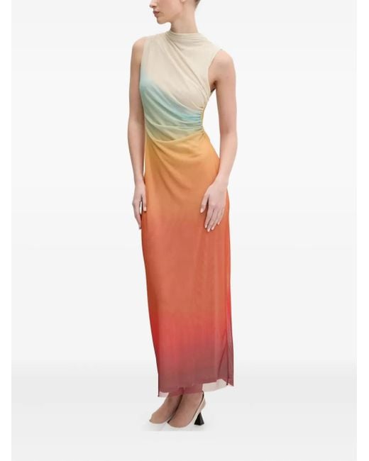 Desigual White Ombre-Pattern High-Neck Maxi Dress