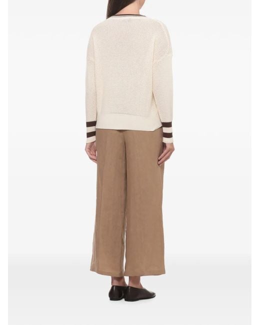 Marella Natural Mlsfestoso V-Neck Striped-Trim Sweater