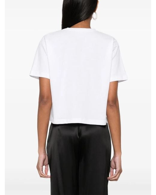 Elisabetta Franchi White Logo-Embroidered Cotton T-Shirt