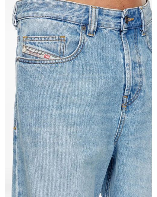 DIESEL Blue Straight-Leg Light Denim Pants With Five-Pocket Design for men