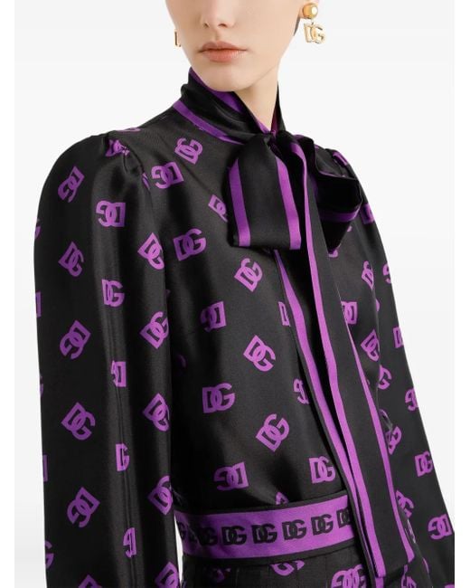 Dolce & Gabbana Purple Bluse Mit Logo-Print