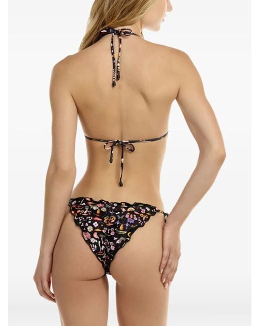 Agua Bendita Black Embroidered Ruffled Bikini Top