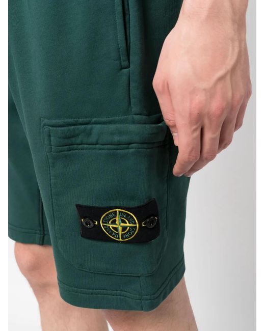 Stone Island Green Logo-Patch Track Shorts for men