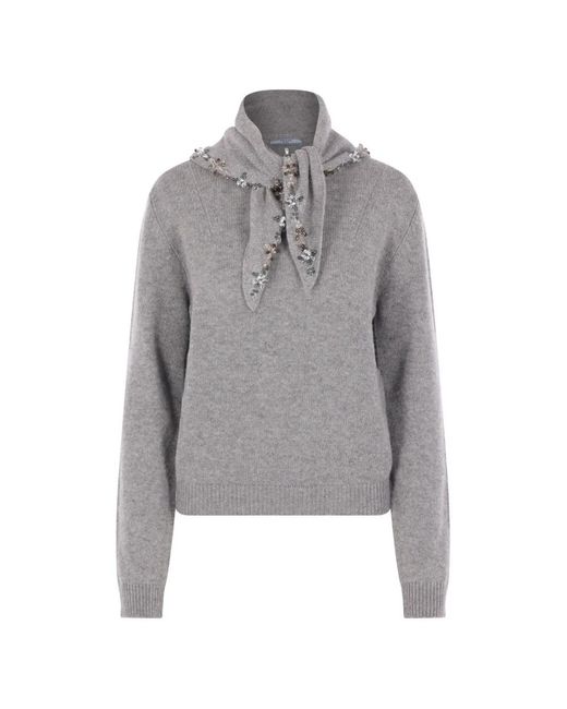 Prada Gray Cashmere Crew-Neck Sweater With Scarf