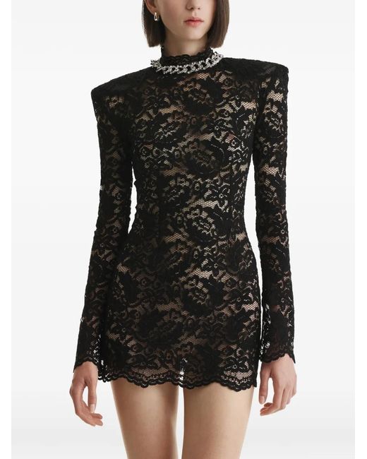 2310 STUDIO Black Robe Courte En Dentelle À Manches Longues