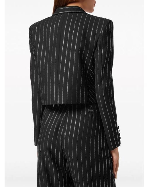 Philipp Plein Black Cady Crystal-Embellished Cropped Blazer