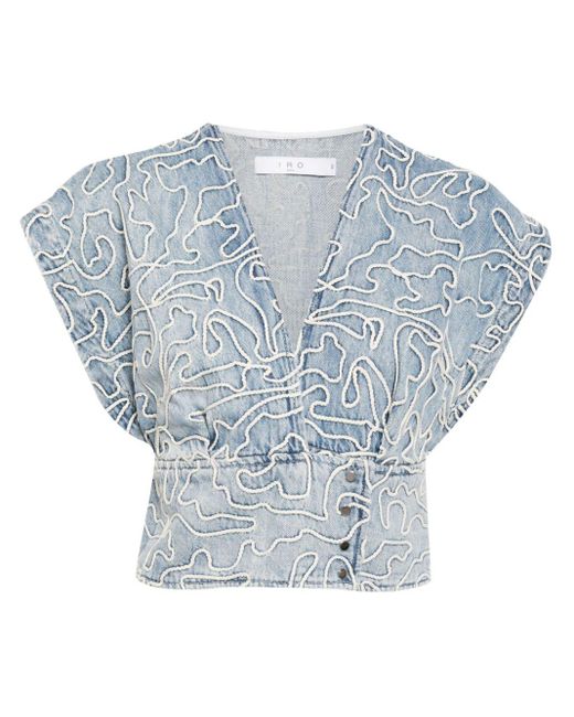 IRO Blue Zahair Embroidered Denim Top