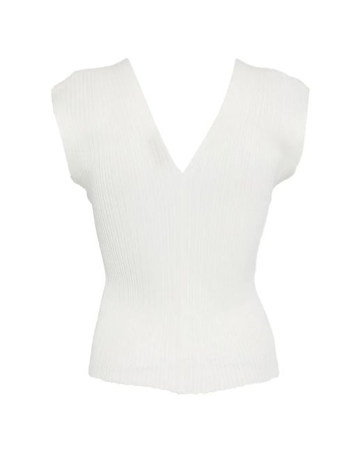 Amomento White V-Neck Ribbed Top