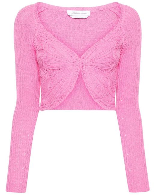 Blumarine Pink Butterfly-embroidered Cropped Cardigan