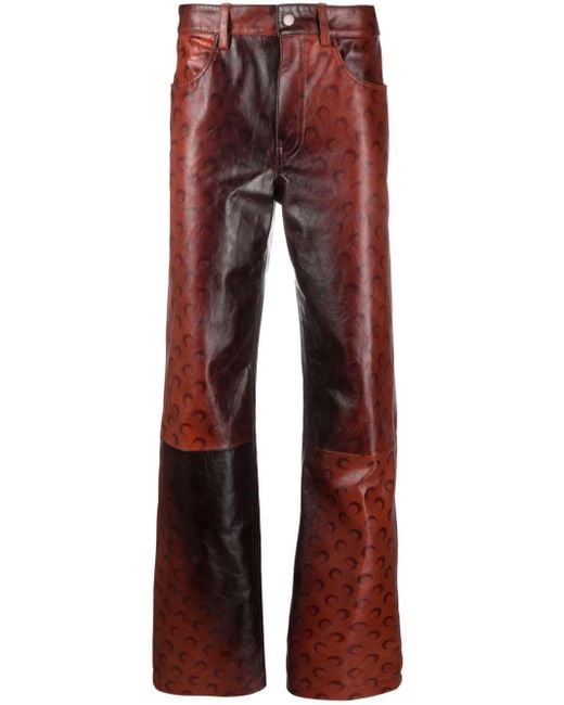 MARINE SERRE Red Airbrushed Crafted Leather Trousers for men