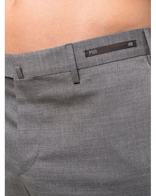 PT Torino Gray Logo-Patch Tailored Suit Trousers for men