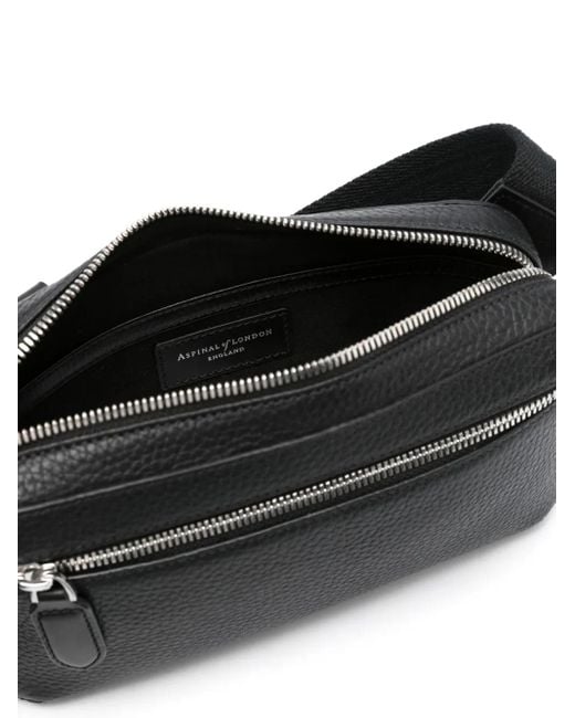 Aspinal Black Reporter Compact Leather Crossbody Bag for men