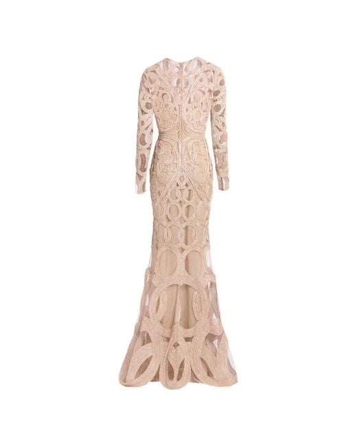 Elie Saab Natural Sequin-Embroidered Maxi Dress