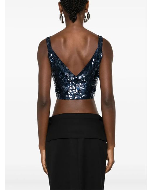 P.A.R.O.S.H. Blue Sequin-Embellished Cropped Top