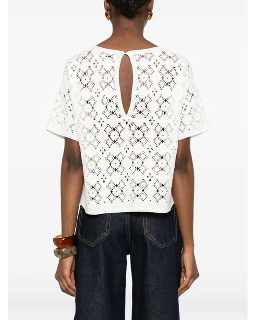 Bompard White Openwork Crochet Blouse