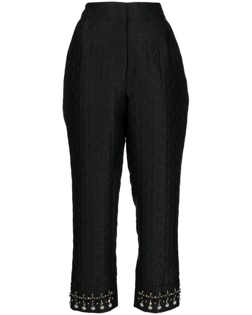 Shiatzy Chen Black Embroidered-Pearl Cropped Trousers