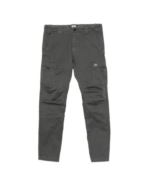 C P Company Gray Logo-Detail Cargo Trousers for men