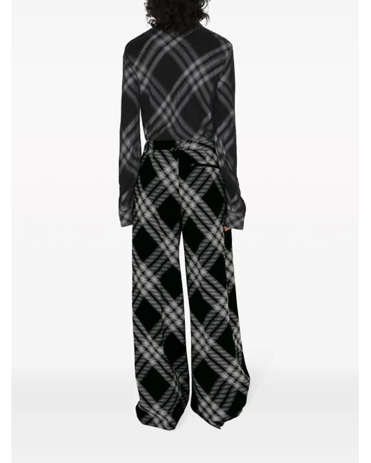 Burberry Black Double Pleated Checkered Palazzo Pants
