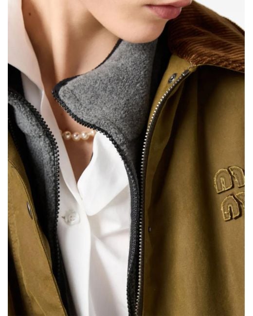 Miu Miu Gray Logo-Embroidered Fleece Sweatshirt