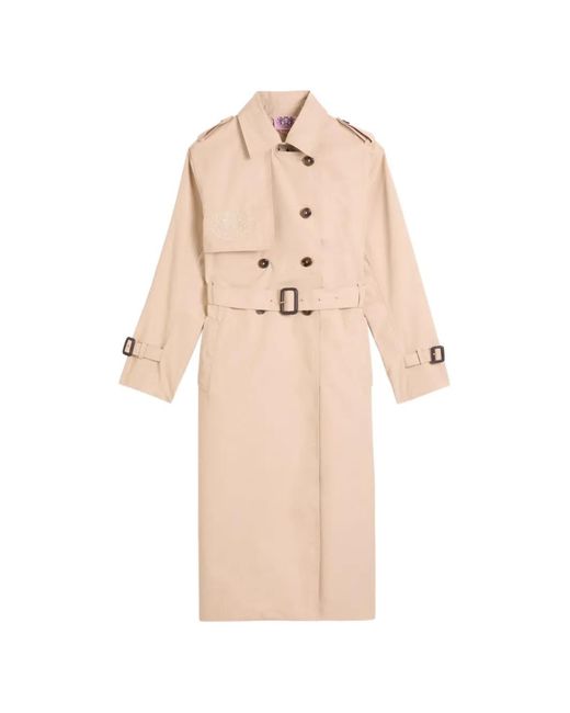 Juicy Couture Natural Logo-Embroidered Double-Breasted Trench Coat