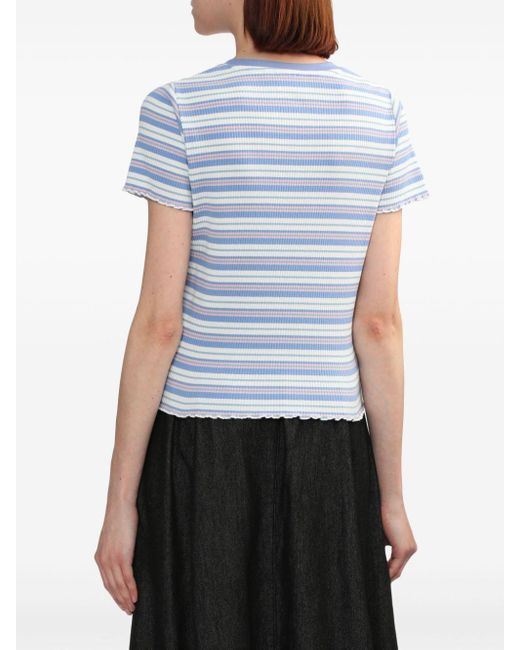 Chocoolate Blue Striped Ribbed-knit T-shirt