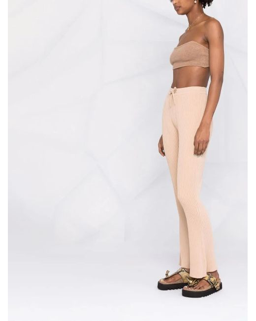 Nanushka Natural Ribbed Knitted Trousers