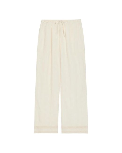 SOLAQUA White Floral-Embroidered Drawstring Trousers