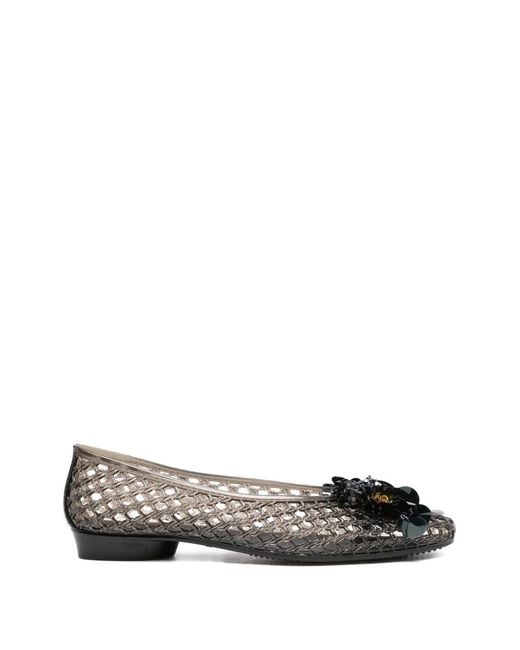 HEAVENLY JELLY Black Flower Embellishment Woven Ballet Flats