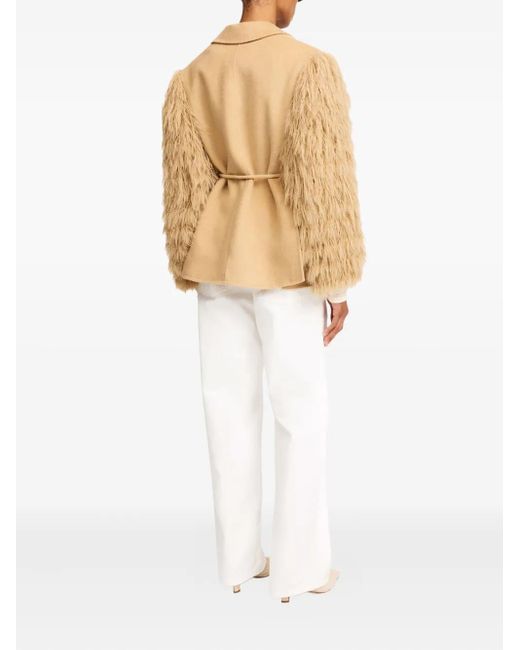 By Malene Birger Natural Fluffy-Sleeved Wool Faux-Fur Jacket
