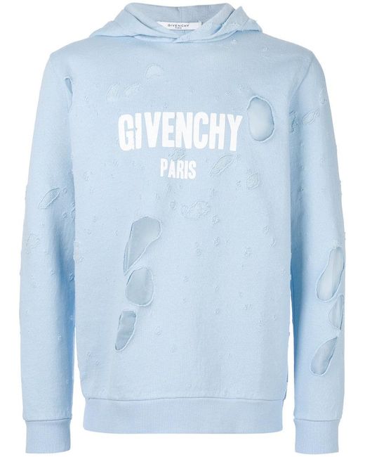 Givenchy Distressed Hoodie in Blue for Men | Lyst Australia