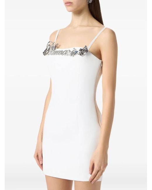 Blumarine Jurk Verfraaid Met Logo in het White