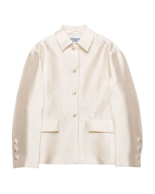 Prada Natural Three-Button Flap-Pocket Jacket