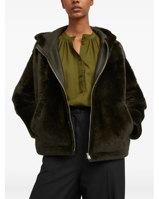 Yves Salomon Black Hooded Shearling Jacket