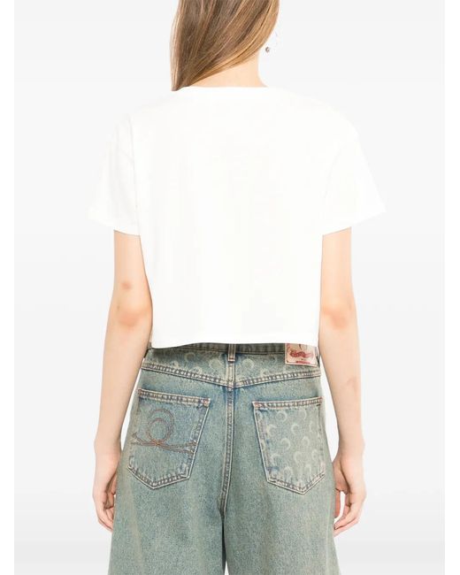 Melt White Horse-Print Cropped T-Shirt