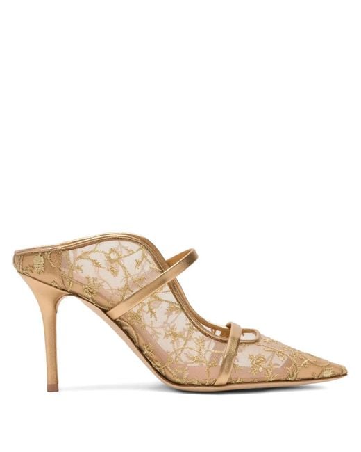 Malone Souliers Natural Maureen Flower-Embroidered Mules