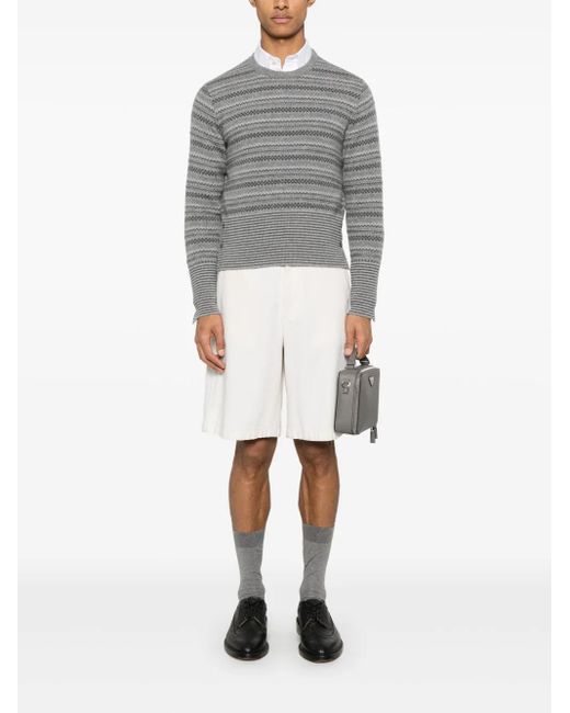 Thom Browne Gray Fair Isle Float Jacquard Sweater for men