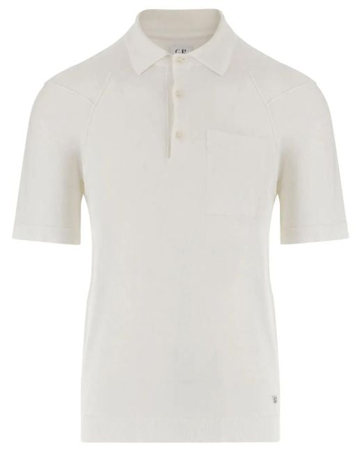 C P Company White Cotton Polo Shirt for men