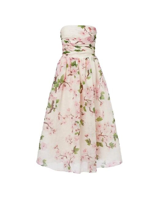 Oscar de la Renta White Floral Strapless Maxi Dress