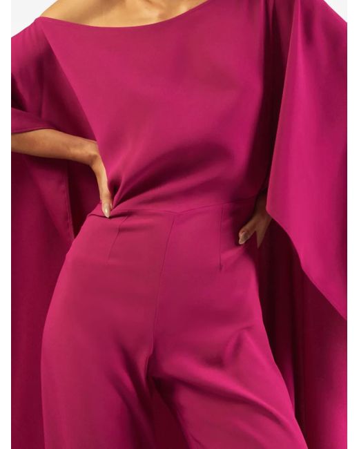 ‎Taller Marmo Red Jerry One-Shoulder Cape Jumpsuit