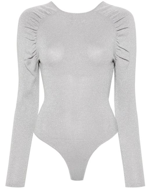 Karl Lagerfeld White Logo-embroidered Lurex Bodysuit