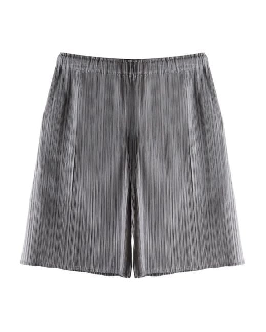 Pleats Please Issey Miyake Lucid Pleats Elastic-waist Shorts Gray