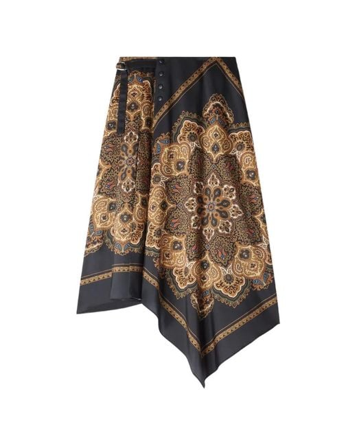 Sandro Natural Scarf-Print Asymmetric Midi Skirt