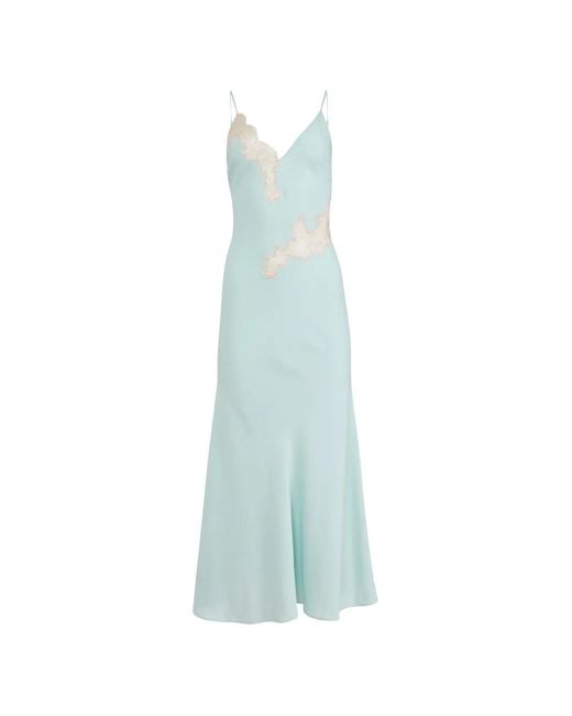 Fleur du Mal Blue Juliet Lace Long Slip Dress
