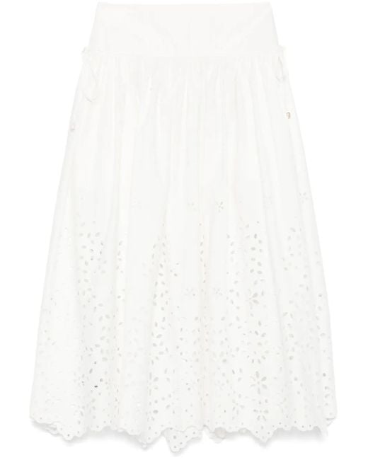 Self-Portrait White Cotton Embroidered Midi Skirt Clothing