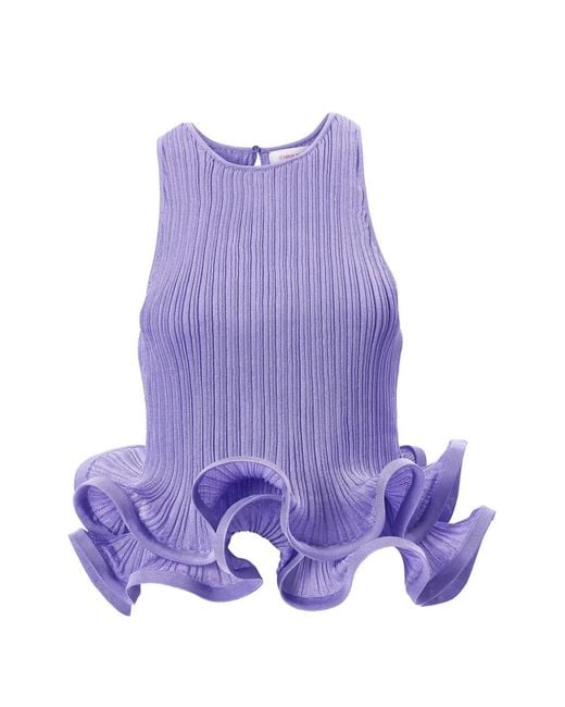 Carolina Herrera Purple Sleeveless Top With Ruffled Hem