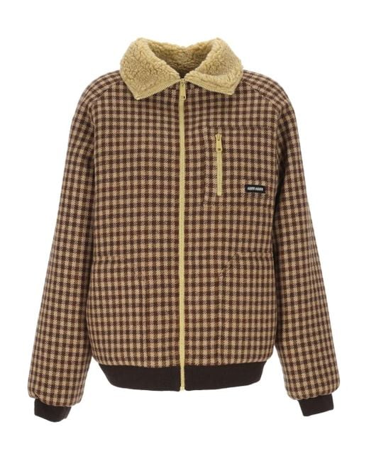 Miu Miu Brown Sherpa-Jacke Mit Vichy-Karo
