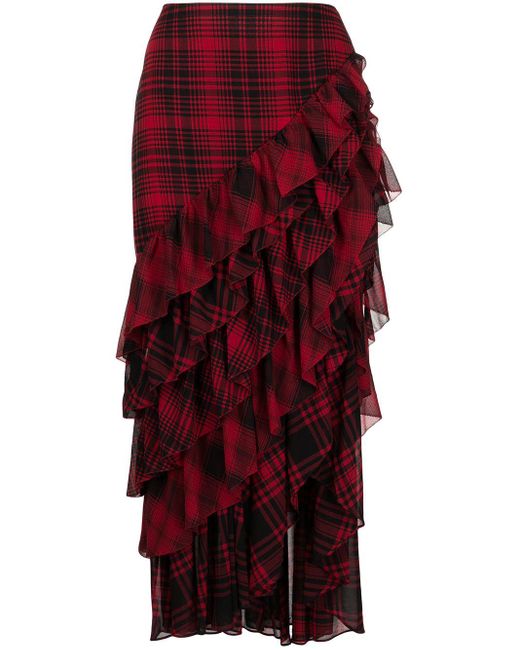 Polo Ralph Lauren Red Tartan-print Ruffled Skirt