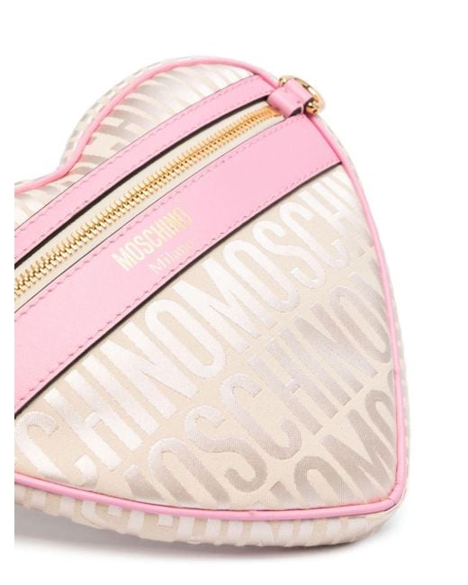 Moschino Pink Logo-jacquard Metallic Clutch Bag